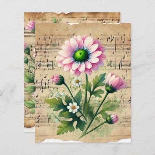 Vintage Sheet Music Pink &amp; Green Daisies Scrapbook