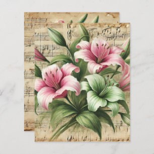 Vintage Sheet Music Pink & Green Lilies Scrapbook