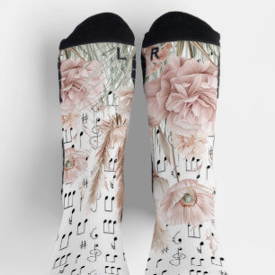 Vintage Sheet Music Pink Wildflower Socks