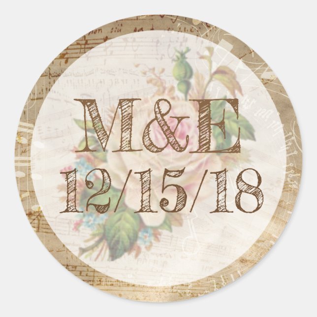 Vintage Sheet Music Rose Personalized Stickers (Front)