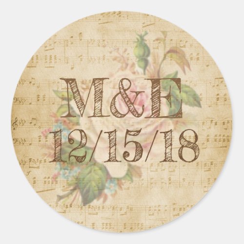 Vintage Sheet Music Rose Personalized Stickers