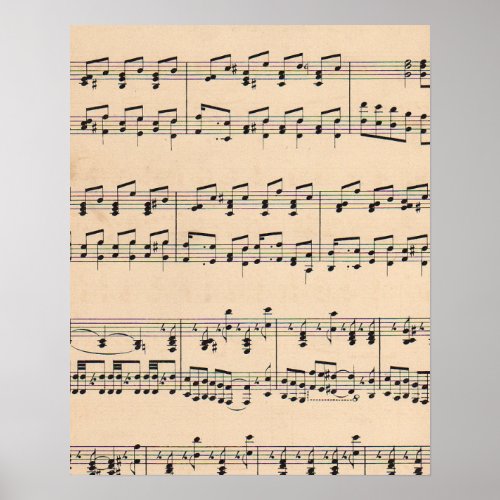 Vintage Sheet Music Score Black and White notes Poster