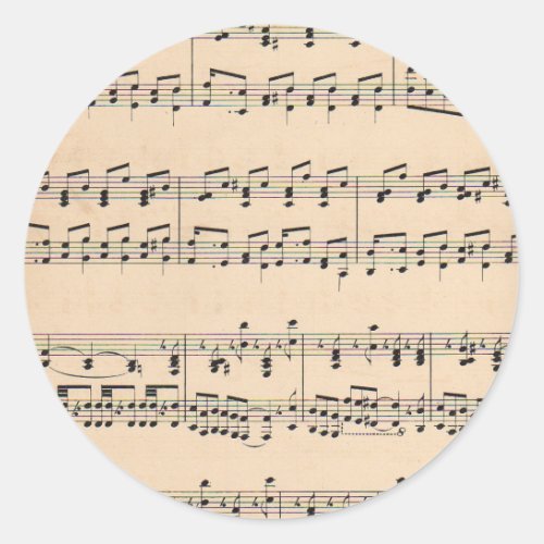 Vintage Sheet Music Score Notes Classic Round Sticker