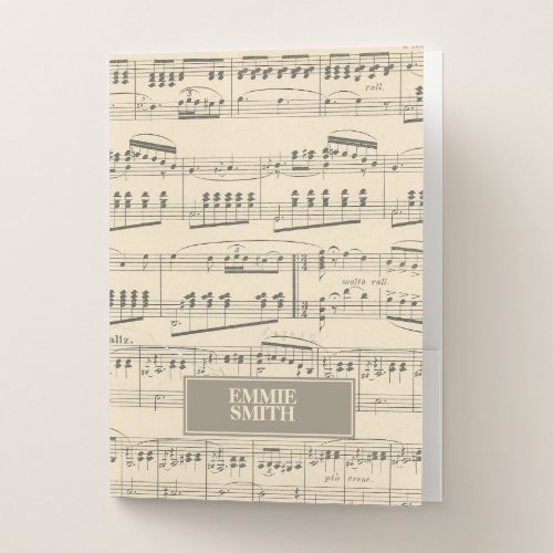 Vintage Sheet Music Student Teacher Pocket Folder