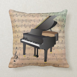 Vintage Sheet Music Watercolor Piano Throw Pillow