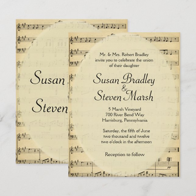 Vintage Sheet Music Wedding Invitation (Front/Back)