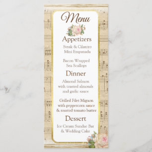Vintage Sheet Music Wedding Menu Card