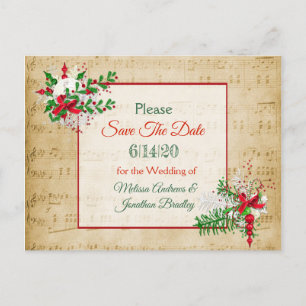 Vintage Sheet Music Winter Save the Date Postcard