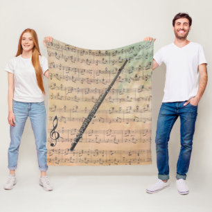 Vintage Sheet Music With a Flute Fleece Blanket