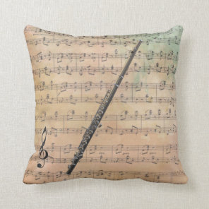 Vintage Sheet Music With a Flute Throw Pillow
