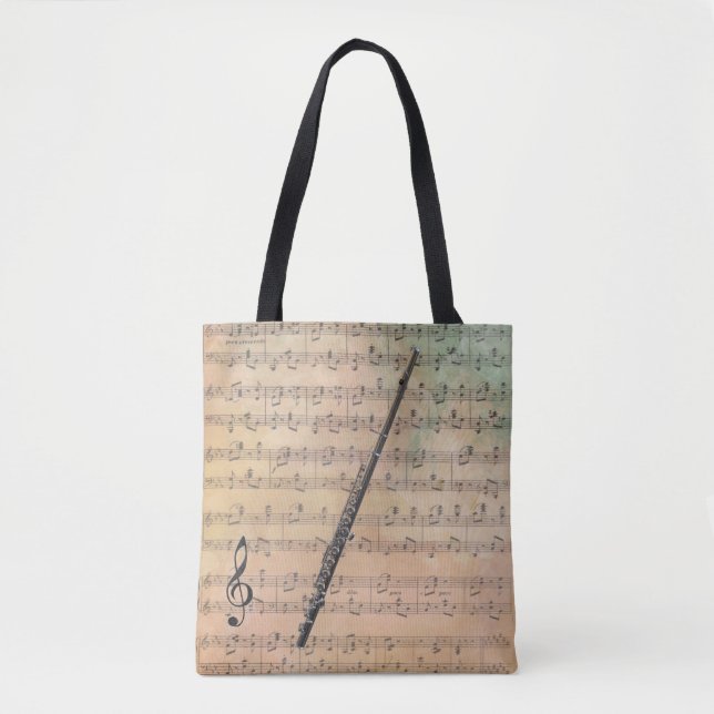 Vintage Sheet Music With A Flute Tote Bag (Front)