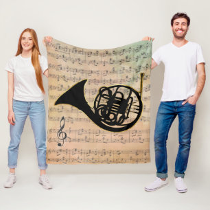 Vintage Sheet Music With a French Horn Fleece Blanket