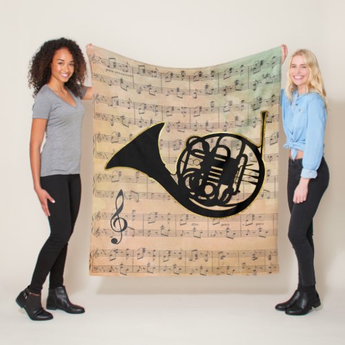 Vintage Sheet Music With a French Horn Fleece Blanket