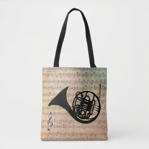 Vintage Sheet Music With A French Horn Tote Bag