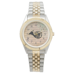 Vintage Sheet Music With A French Horn Watch