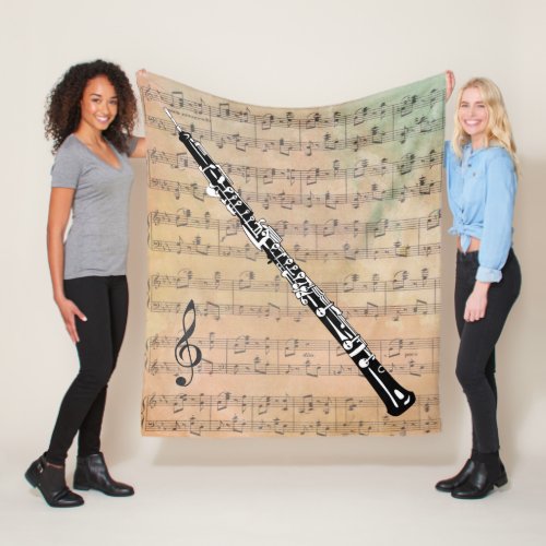 Vintage Sheet Music With A Oboe Fleece Blanket