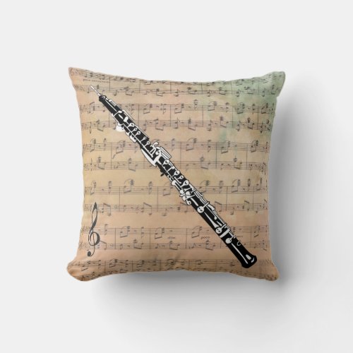 Vintage Sheet Music With A Oboe Throw Pillow