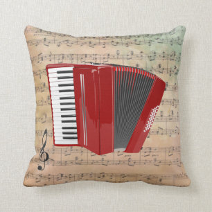 Vintage Sheet Music With a Red Accordion Throw Pillow