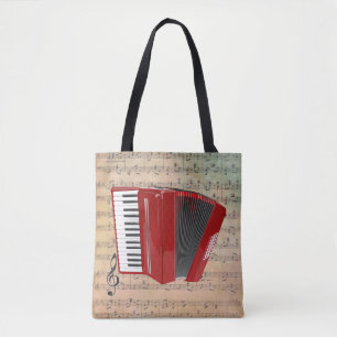 Vintage Sheet Music With a Red Accordion Tote Bag