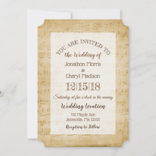 Vintage Sheet Musical Wedding   Invitation