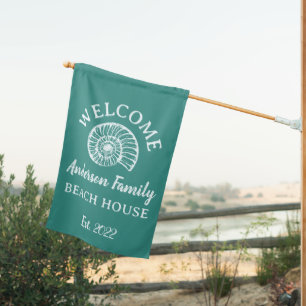 Vintage Shell Custom Beach Aqua House Flag