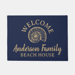 Vintage Shell Custom Beach House Navy Doormat