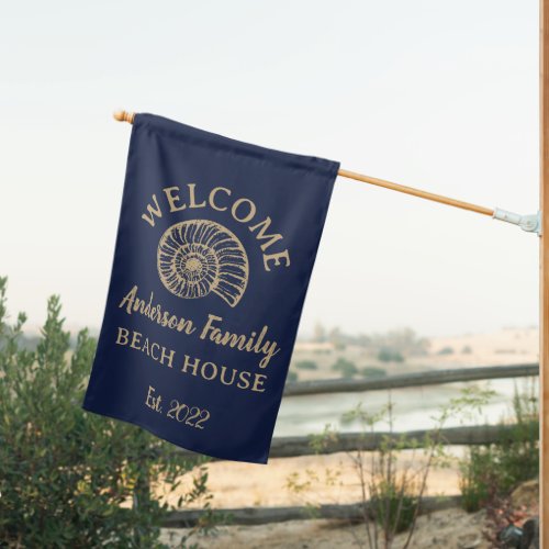 Vintage Shell Custom Beach Navy House Flag