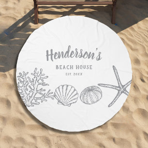 Vintage Shell Starfish Beach House Name Custom Beach Towel
