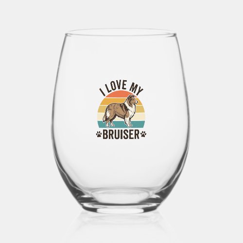 Vintage Sheltie Dog I Love My Bruiser Retro Design Stemless Wine Glass