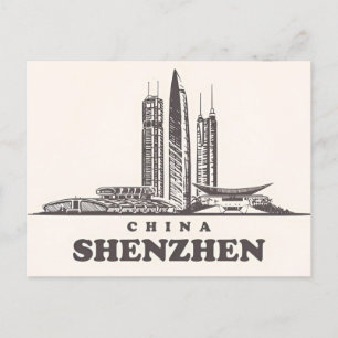 Vintage shenzhen China chinese Travel watercolor  Postcard