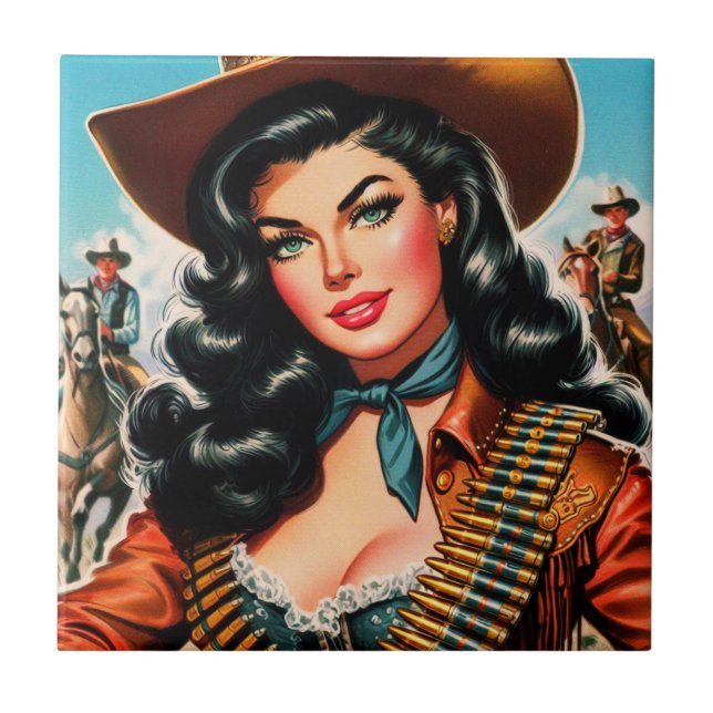 Vintage Sheriff Pin-up Ceramic Tile (Front)