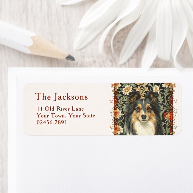 Vintage Shetland Sheepdog Sheltie Floral Label (Insitu)