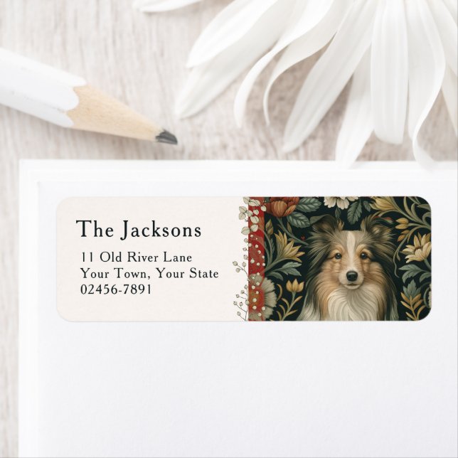 Vintage Shetland Sheepdog Sheltie Floral Label (Insitu)