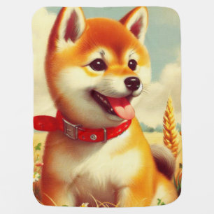 Vintage Shiba Inu Painting Baby Blanket