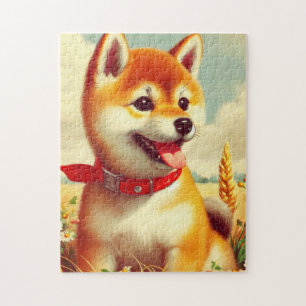 Vintage Shiba Inu Painting Jigsaw Puzzle