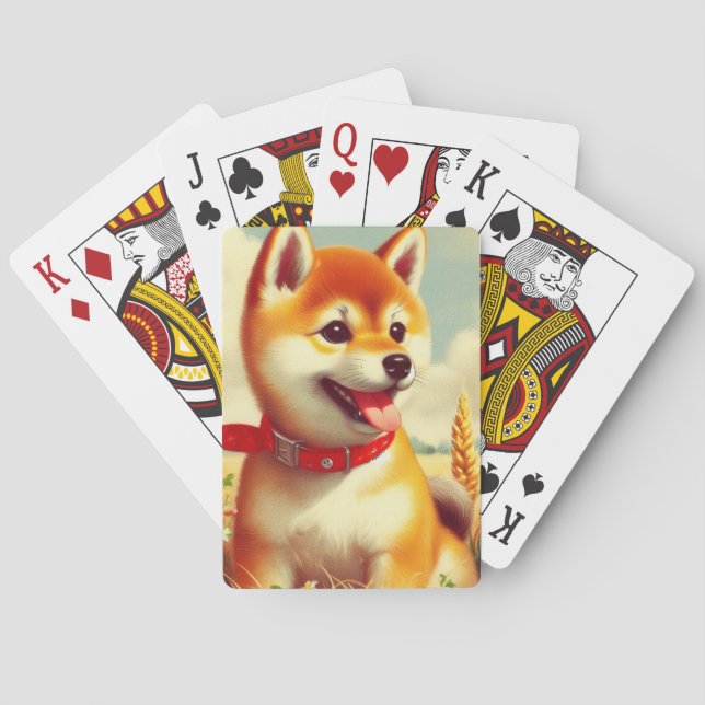 Vintage Shiba Inu Painting Poker Cards (Back)