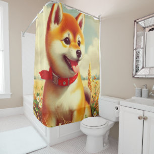 Vintage Shiba Inu Painting Shower Curtain