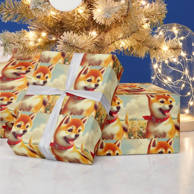 Vintage Shiba Inu Painting Wrapping Paper (Holidays)