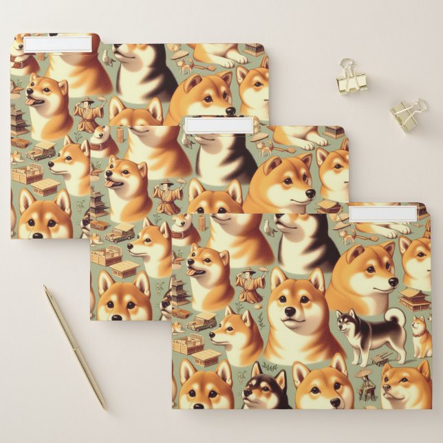 Vintage Shiba Inu Seamless Pattern File Folder (Set)