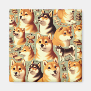 Vintage Shiba Inu Seamless Pattern Magnet