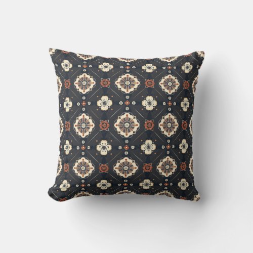Vintage shibori navy blue burgundy ornamental throw pillow