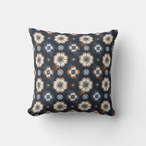 Vintage shibori navy blue burgundy ornamental throw pillow