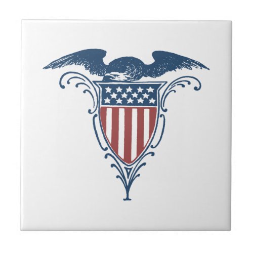 Vintage Shield Red White Blue American Eagle Stars Ceramic Tile