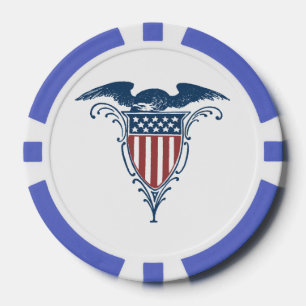 Vintage Shield Red White Blue American Eagle Stars Poker Chips