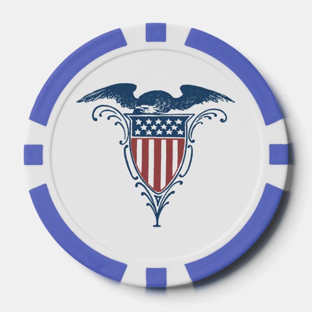 Vintage Shield Red White Blue American Eagle Stars Poker Chips (Front)
