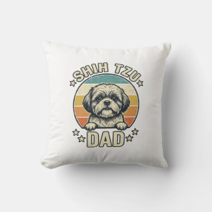 Vintage Shih Tzu Dad Dog Lover Shirt Design_1 Throw Pillow