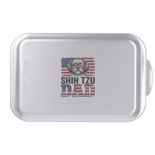 Vintage Shih Tzu Dad Patriotic Dog Shirt Design_1 Cake Pan