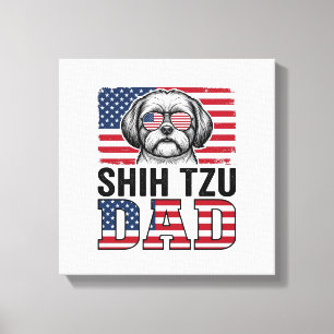 Vintage Shih Tzu Dad Patriotic Dog Shirt Design_1 Canvas Print