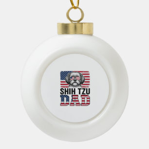 Vintage Shih Tzu Dad Patriotic Dog Shirt Design_1 Ceramic Ball Christmas Ornament