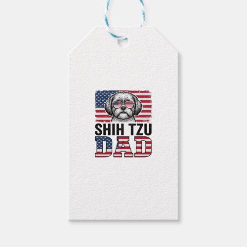 Vintage Shih Tzu Dad Patriotic Dog Shirt Design_1 Gift Tags